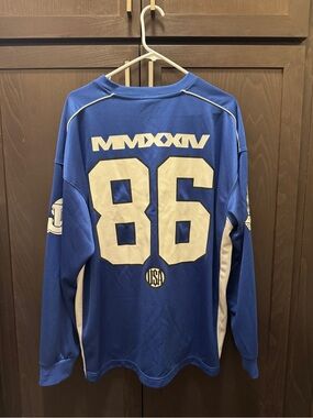 H&M Blue and White Long-Sleeve Jersey Y2K
